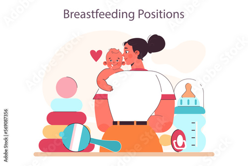 Breastfeeding position. Mother holding her baby. Breastfeeding