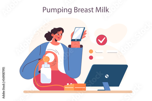 Breast milk pumping. Manual breast pump, device that lactating women photo