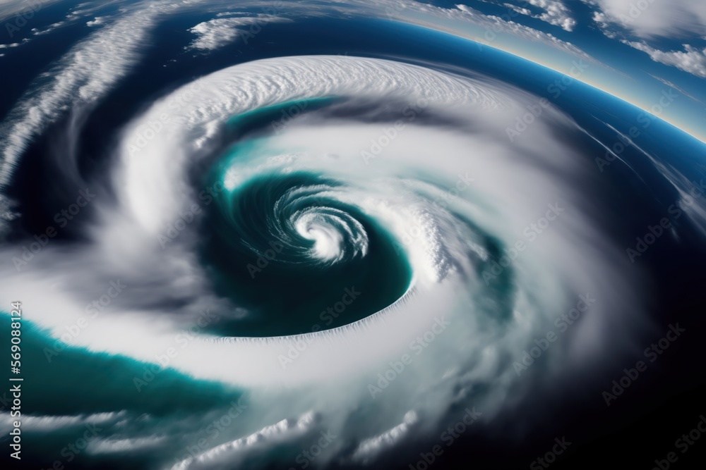 un cyclone en préparation au dessus de l'océan en vue satellite - generative AI