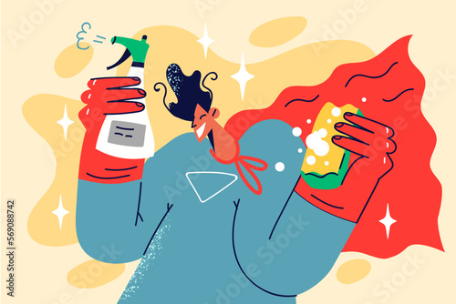 Smiling man in superhero costume housekeeping 