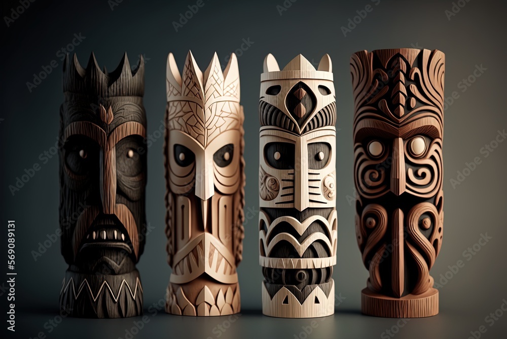 traditional icelandic tiki masks and wooden totems from the Nordic region  Generative AI Stock-Illustration | Adobe Stock