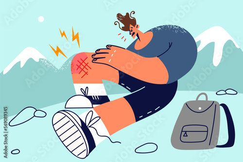 Man suffer from leg injury fall in mountains 