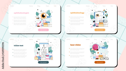 Ophthalmologist web banner or landing page set. Idea of eyesight