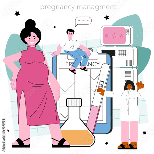 Obstetrics concept. Prenatal clinic service, doctor assisting in childbirth.