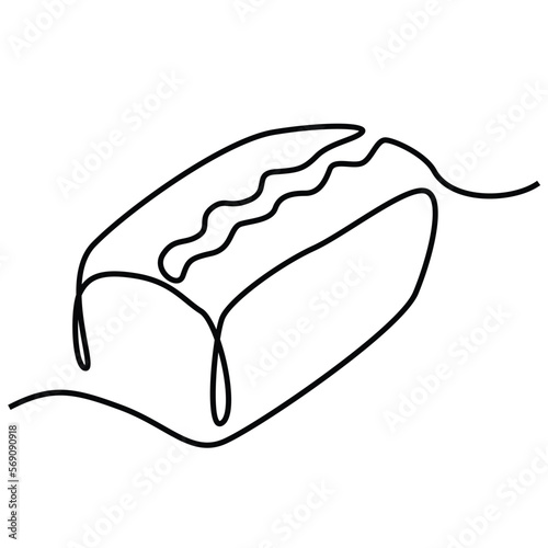 Single continuous line drawing of stylized sweet fresh bake bakery pastry in minimal continuous one line Modern one line draw design vector illustration for cafe or food delivery service