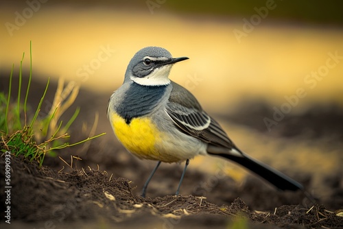 Picture of a grey wagtail in a Japanese field, taken in kanagawa Prefecture. Generative AI photo