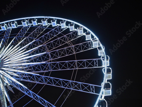 BANGKOK - February 5: Night scene of the Large Ferris wheel in Asiatique, open outdoor community shopping mall in Bangkok, Thailand, under dark night sky, on February 5, 2023.