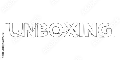 One continuous line of Unboxing word. Thin Line Illustration vector concept. Contour Drawing Creative ideas.