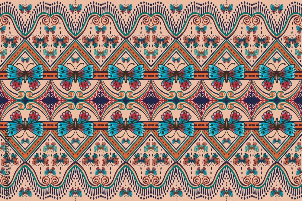 Geometric ethnic oriental ikat gypsy folk Mexican mexico indian tribal aztec Boho motif African American native seamless pattern traditional Design for background, carpet, wallpaper, clothing, textile