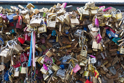 Love locks on Pont des Arts, Paris, France photo
