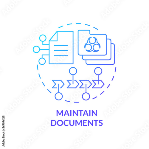 Maintain documents blue gradient concept icon. Recording analysis process. HACCP principle abstract idea thin line illustration. Isolated outline drawing. Myriad Pro-Bold font used