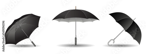 set of realistic striped umbrella in various type.