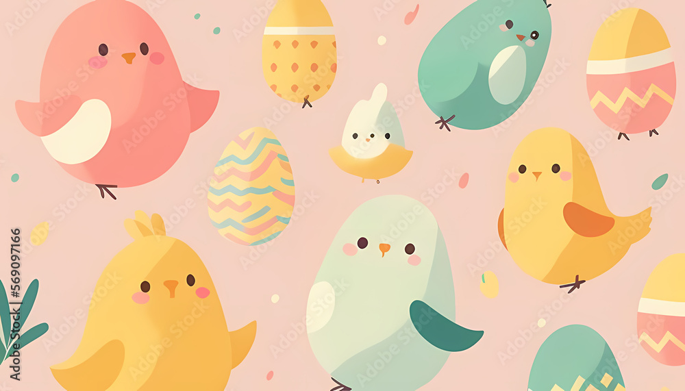Easter Background - Flat Illustration - Pastel Colours