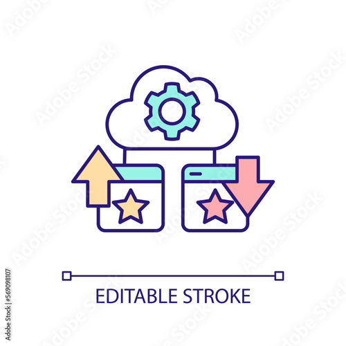 Cloud upload and download RGB color icon. Server connection. Cloud storage service. Online system settings. Isolated vector illustration. Simple filled line drawing. Editable stroke