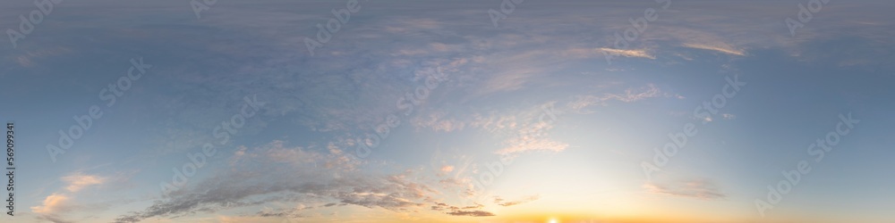Dark blue sunset sky panorama with pink Cirrus clouds. Seamless hdr 360 panorama in spherical equirectangular format. Full zenith for 3D visualization, sky replacement for aerial drone panoramas. Dark blue sunset sky panorama with pink Cirrus clouds. Seamless hdr 360 panorama in spherical equirectangular format. Full zenith for 3D visualization, sky replacement for aerial drone panoramas.