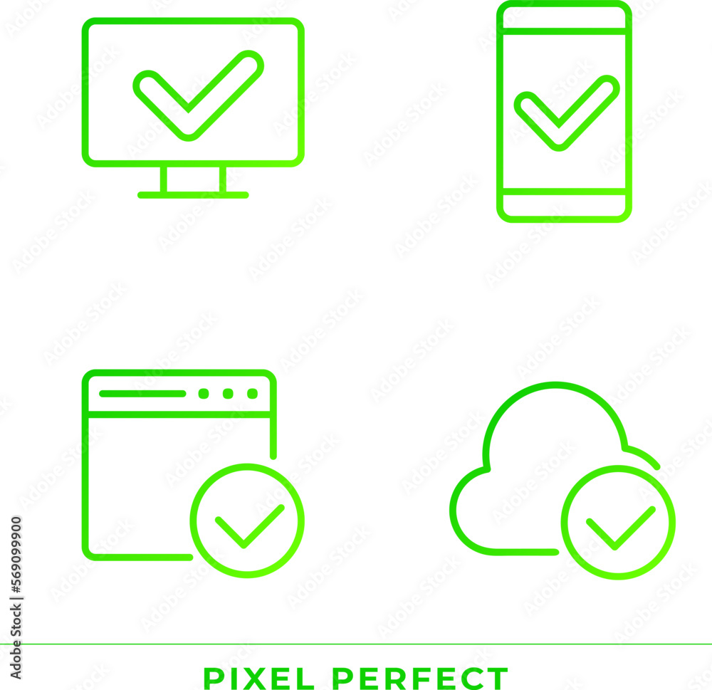 Technology Pixel Icon Checkmarks in digital technologies pixel perfect gradient linear vector ...