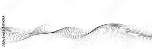 Abstract dynamic smooth wave. Sound wave concept. Futuristic particle flow on a white background. Digital impulse equalizer technology. Vector illustration.