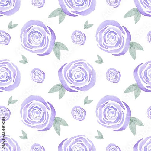 Purple simple abstract rose. Watercolor floral seamless pattern with simple pastel pink flowers. Ideal for textiles, digital paper, packaging and other designs