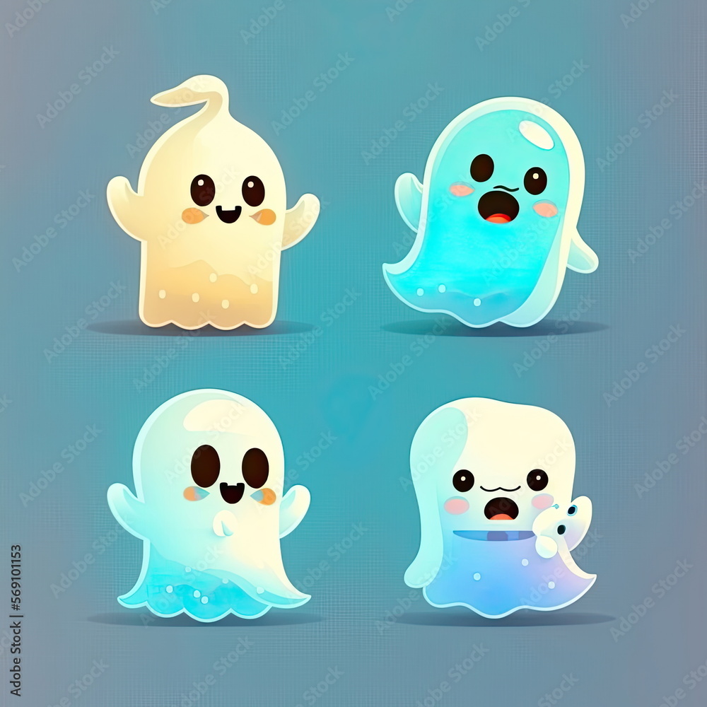 Obraz premium set of cute cartoon ghosts, Made by AI,Artificial intelligence