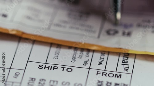 Post envelope label in closeup