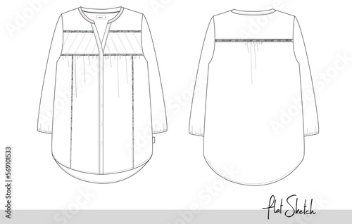 Ladies Tops fashion flat sketch template,Technical Fashion Illustration. blouse or Tops CAD