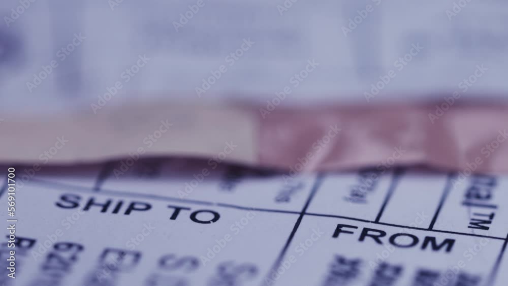 Post envelope label in closeup