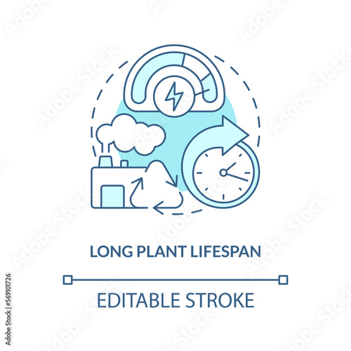 Long plant lifespan blue concept icon. Renewable source. Geothermal energy advantage abstract idea thin line illustration. Isolated outline drawing. Editable stroke. Arial, Myriad Pro-Bold fonts used