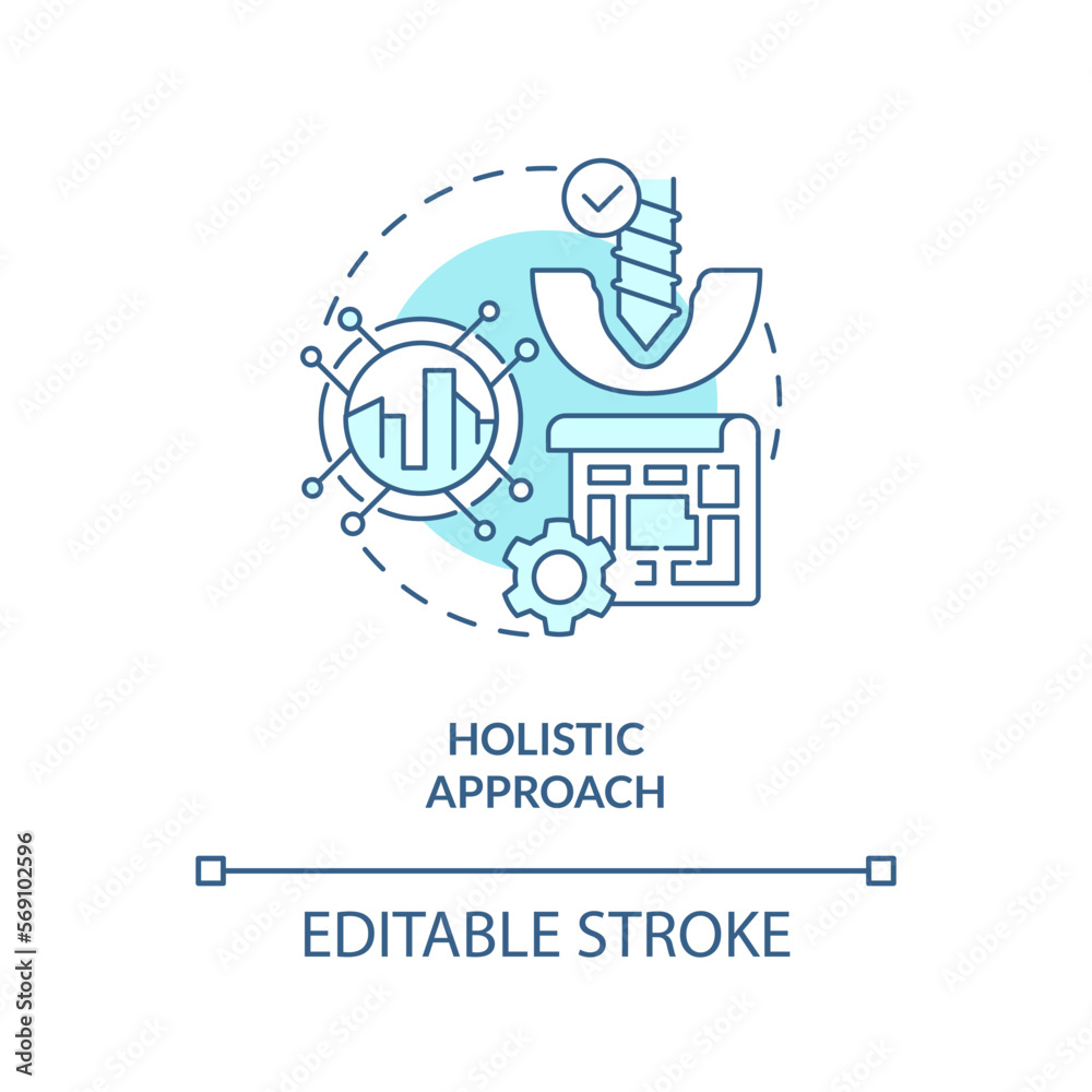 Holistic approach blue concept icon. Project plan. Geothermal energy trend abstract idea thin line illustration. Isolated outline drawing. Editable stroke. Arial, Myriad Pro-Bold fonts used