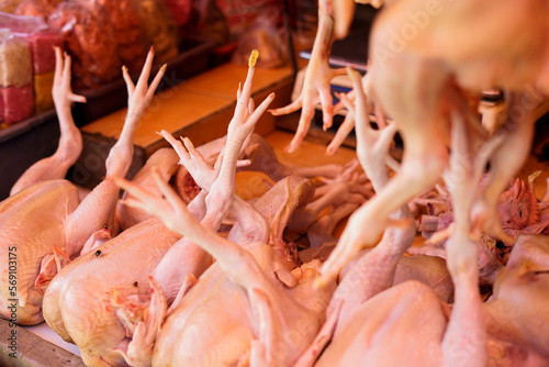 broiler chickens at traditional market traders photo