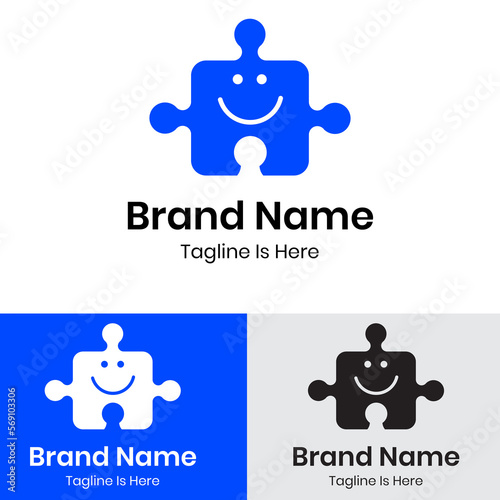  Smiling face puzzle logo design 
