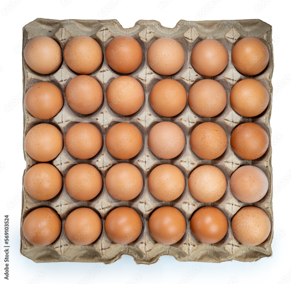 Dozen chicken eggs in carton box on white background, Eggs in cardboard box on White PNG File. Dozen chicken eggs in carton box on white background, Eggs in cardboard box on White PNG File.