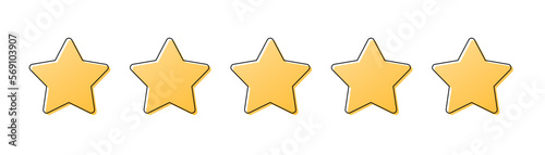 Star rating icon set. Golden star icon set isolated on blank background. Five star flat icon.