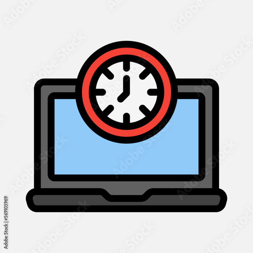 Time laptop icon in filled line style, use for website mobile app presentation