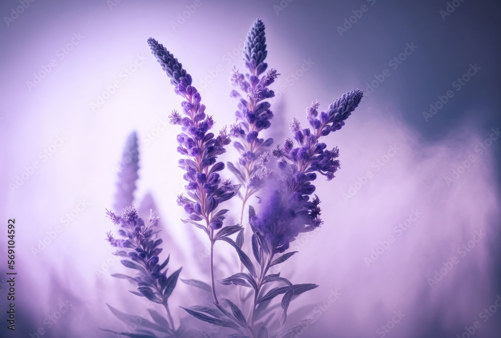 Close up lavender with scent perfume smoke , Generative Ai