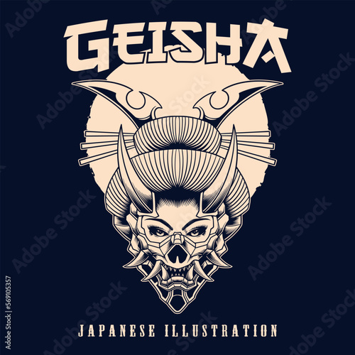 Head of Japanese evil geisha vector illustration design