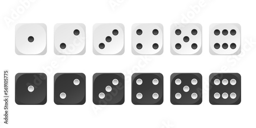 Dice realistic vector mockup. Black and white set of casino dice on a white background