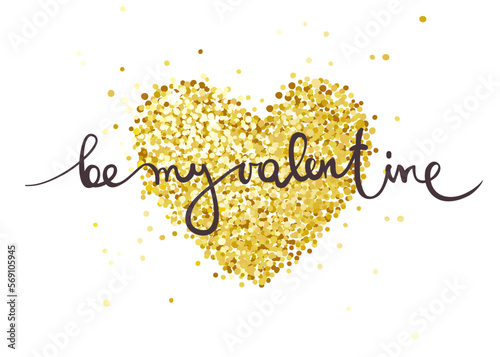 Postcards for Valentine's Day. Gold confetti heart. Vector illustration with shiny elements