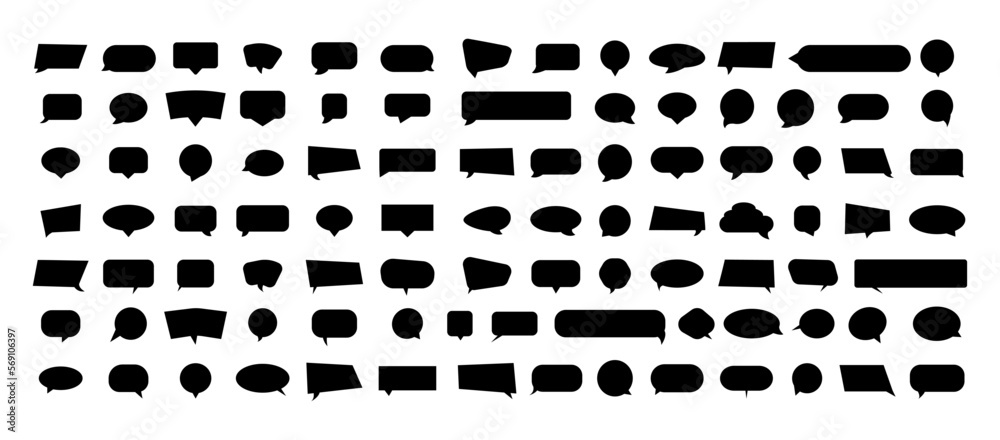 Set of flat black speech bubbles isolated on white background ...