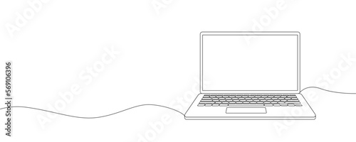 Continuous line drawing of a computer monitor. Linear background of laptop sign. Continuous line drawing. 