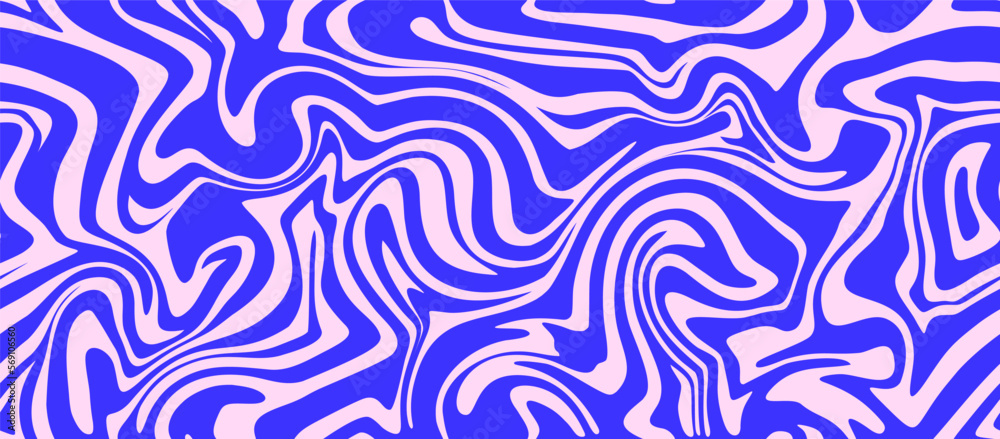 Psychedelic swirl seamless pattern. 60s, 70s style liquid groovy background.