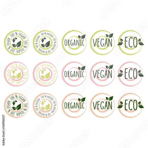 Eco, bio, organic and natural products sticker, label, badge and logo. Ecology icon. Logo template with green leaves for organic and eco friendly products. Vector illustration