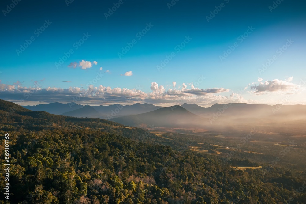 Drone aerial view of Mount French in the Scenic Rim, Queensland, Australia