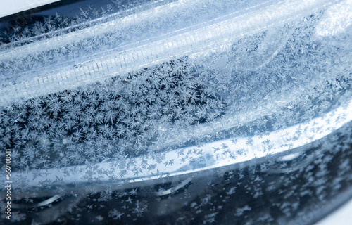 Close up of the frost on car led light.