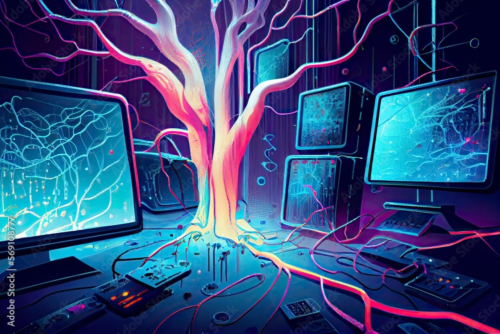 Illustrazione Stock neural networks, a complex network of neurons and ...