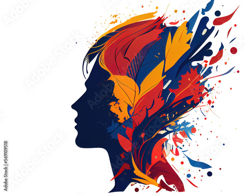 Colorful woman face silhouette with waves for cosmetics beauty salon logo design concept. Abstract female head silhouette for Logos or Icons Elements made with Generative AI