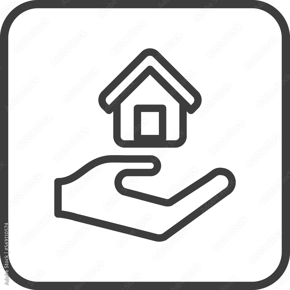 Home loan icon in thin line black square frames. Home loan icon in thin line black square frames.