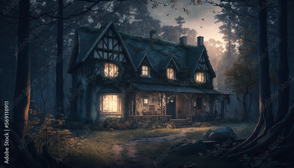 beautiful house in the forest surrounded by ghosts and devils