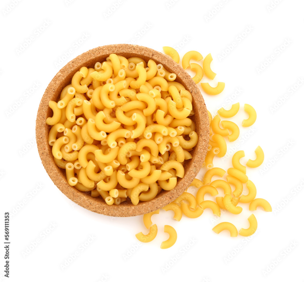Plate of raw elbow pasta on white background Plate of raw elbow pasta on white background