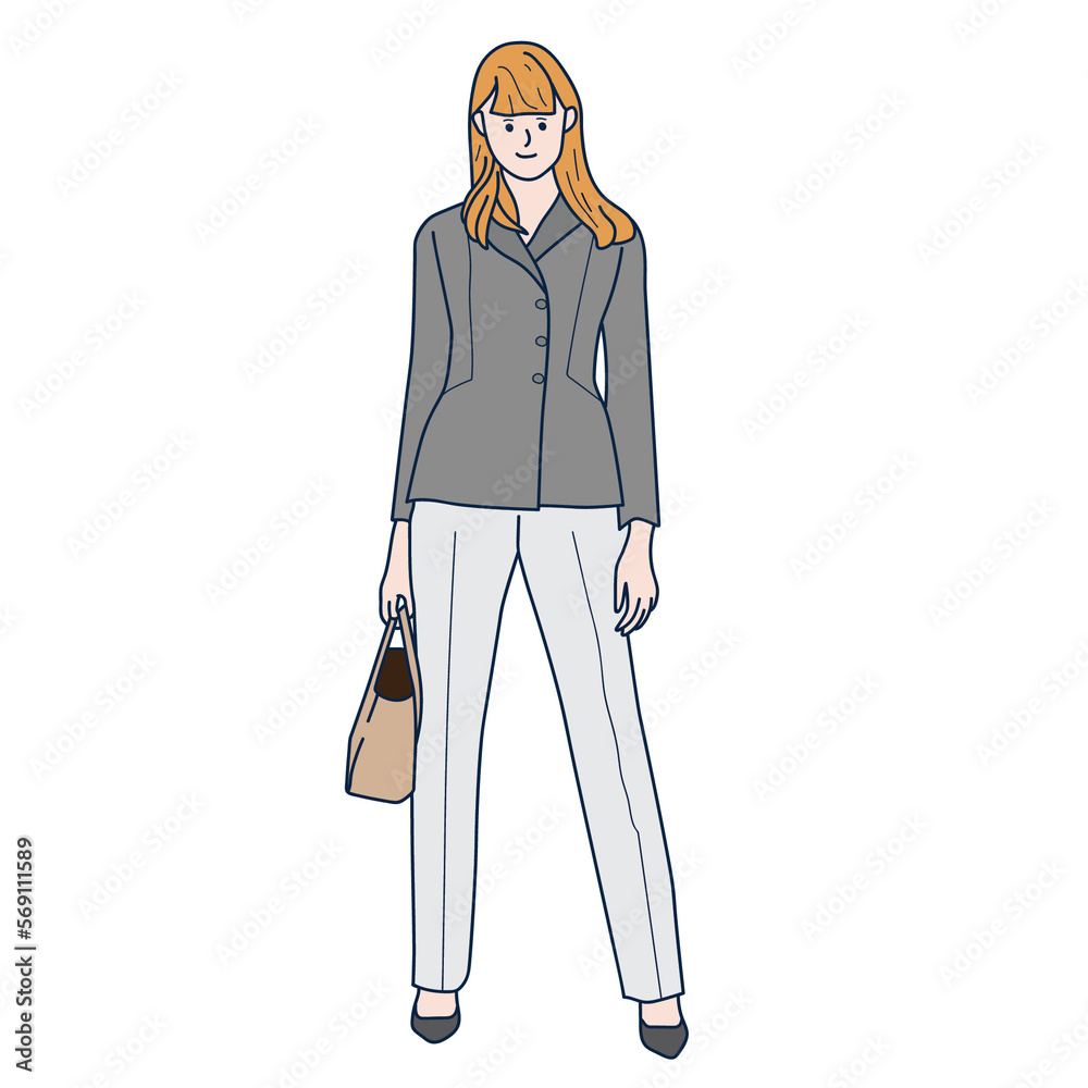 Character business girl outfit in a suit with a bag