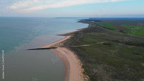 Aerial view of the Pointe de l'Aiguillon beach, La Faute-sur-Mer, Vendee, France. High quality 4k footage